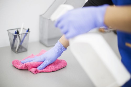 Professional commercial carpet cleaning in a busy office lobby