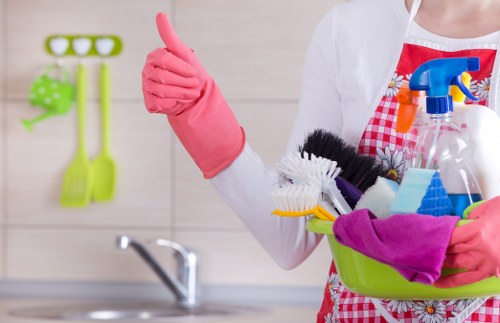 Spot cleaning a rug stain with a cloth and mild solution