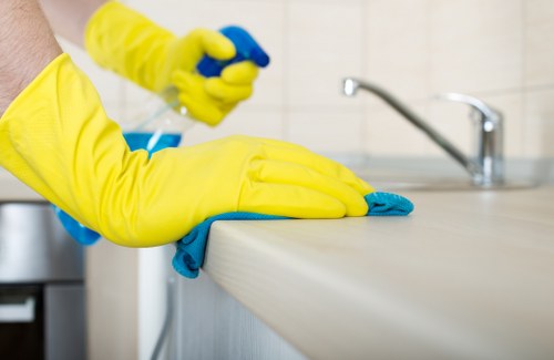 Technician explaining carpet cleaning methods